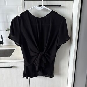Forever 21 Black Tie Front Short Sleeve Blouse